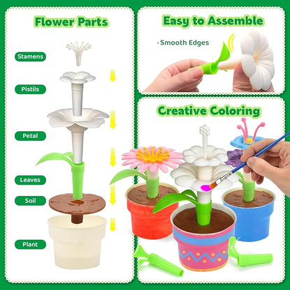 Pairez Toys Flowers Building Blocks Toys, Painting Kit Flower Toys for Kids, Arts and Crafts Kits, STEM Educational Gardening Pretend Toy for Girls & Boys Age 6 7 8 9 10
