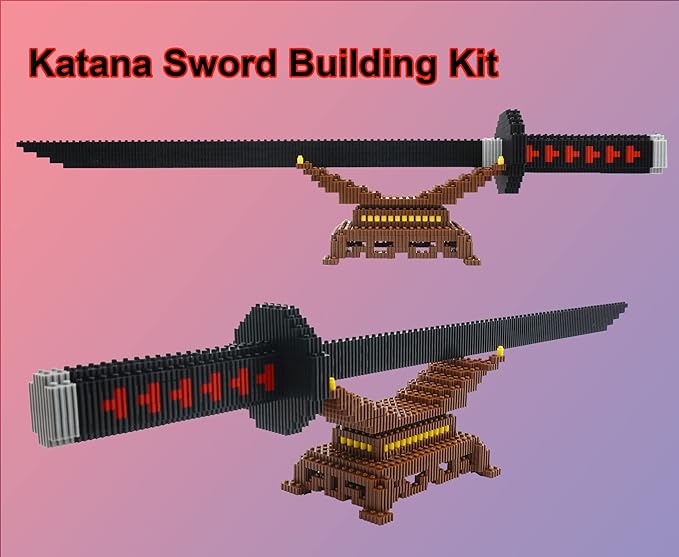 Demon Slayer Sword Building Kit, 19in Cosplay Anime Tanjiro Samurai Swords Building Blocks with Sword Stand, Demon Slayer Katana Swords Model Building Toy Gift for Kids, Adults