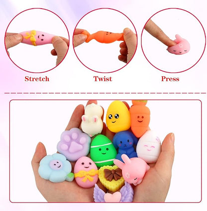 KINGYAO Easter Mochi Squishies, 24 pcs - Basket Stuffers & Egg Fillers for Kids, Teens, and Toddlers - Fidget Toys, Classroom Prizes, Party Favors (Ages 4-12)