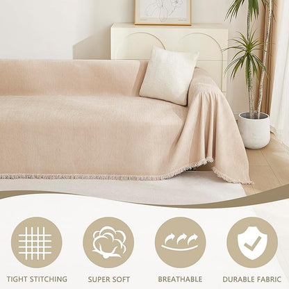 MYSKY HOME Dog Sofa Covers Khaki Couch Cover for 2 Cushion Couch Sofa Tassel Edge L-Shaped Sofa Slipcovers, Loveseat Couch Cushion Cover, Sofa Throw Covers, Furniture Covers for Pets, 91"x 118"