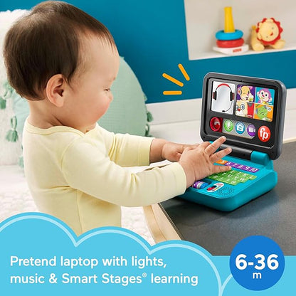 Fisher-Price Baby & Toddler Toy Laugh & Learn Let’s Connect Laptop Pretend Computer with Smart Stages for Infants Ages 6+ Months