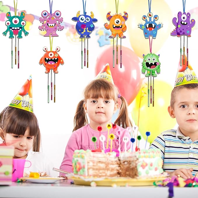 Fennoral 9 Pack Monster Wind Chime Kit for Kids Make Your Own Monster Wind Chimes Wooden Arts and Crafts for Girls Boys DIY Coloring for Christmas Art Activity Party Decoration Birthday Gifts