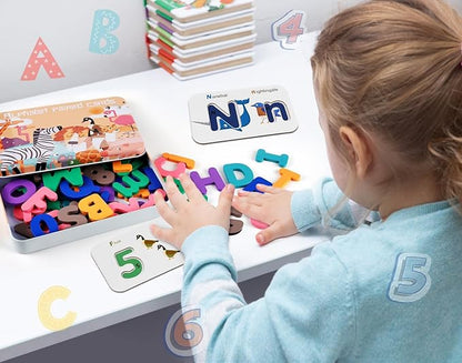 LOOIKOOS Number and Alphabet Flash Cards for Toddlers 3-5,ABC Montessori Toys for 3+ Year Old Wooden Letters Puzzle Preschool Learning Activities