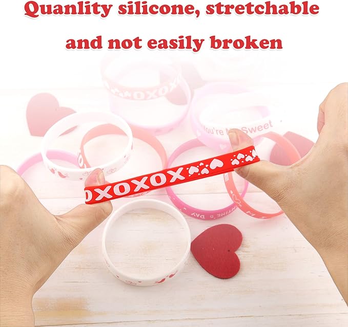FEPITO 35 Pieces Valentine’s Day Rubber Wristband Silicone Wristbands Rubber Band Bracelets for Party Favors School Gifts Supplies