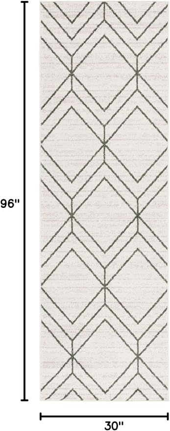 SAFAVIEH Adirondack Collection Runner Rug - 2'6" x 8', Ivory & Green, Geometric Design, Ideal for High Traffic Areas in Entryway, Kitchen & Bathroom (ADR241E-28)