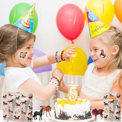 106 Pc Horse Party Favors Set - Supplies Include 20 Bags, 12 Silicone Bracelets, 12 Keychains, 12 Mini Toys & 50 Stickers for Horse Party