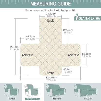 TAOCOCO Non-Slip Recliner Chair Cover Sofa Slipcover, Pet Cover for Large Recliner with Elastic Straps, Washable Chair Seat Cover Recliner Chair Furniture Protector (28'' Oversized, Mint)