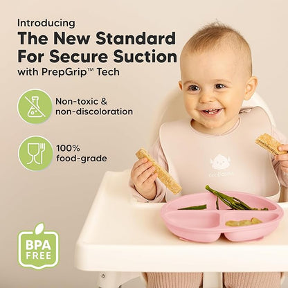 KeaBabies Suction Plates for Baby, Toddler - 3-Pack 100% Silicone Toddler Plates, Divided Baby Plates with Suction, Silicone Plates for Baby, Kids, BPA-Free, Microwave, Dishwasher Safe (Popsicle)