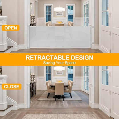 140 Inch Extra Long Baby Gate Dog Gates for The House Extra Wide Retractable Baby Gates Outdoor Extra Large Dog Gate Extra Long Baby Gates Indoor Extra Long Child Gates for Wide Openings (Light Gray)