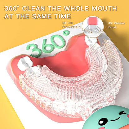 Kids Electric Toothbrush U Shaped Toddler Auto Sonic Toothbrushes with 5 Brush Head,Cartoon Dinosaur Ultrasonic Toothbrushes for Children 2-12 Years,360° Full Mouth Cleaning Automatic