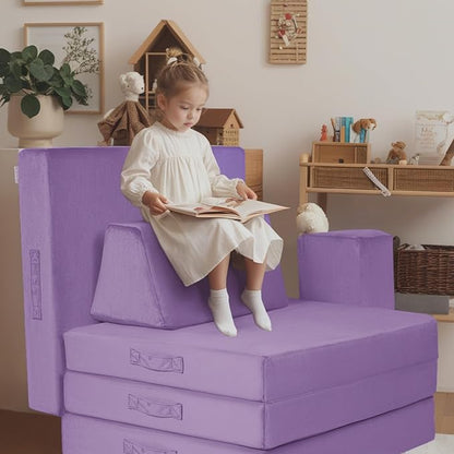 MeMoreCool Modular Kids Couch, Purple 8-Piece Convertible Foam Sofa Play Set for Toddlers and Playroom