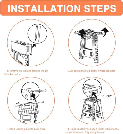 ACKO 6pack Folding Step Stool 17.5 Inch Stool 400 LB Weight Capacity Plastic Foldable Step Stools for Adults and Kids, Folding Stool Suitable for Kitchen, Stepping Stool with Handle White Step Stool