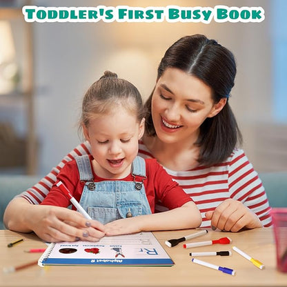 Handwriting Practice Book for Kids, Preschool Learning Activity Busy Book for Toddler 3 4 5 Year Olds, 40 Pages Autism Educational Montessori Toys, Tracking Letters Learn Number Shapes Animal Workbook