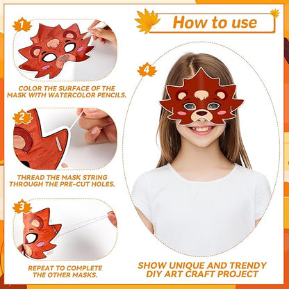 36 Set Fall Thanksgiving Animal Coloring Mask Paper Art Craft Kids Color Your Own Animals Blank DIY Mask Masquerade Birthday Party Dress-Up Decoration Favor School Classroom Activity Game Supplies