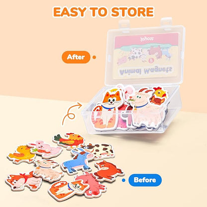 Wooden Fridge Magnets for Kids – 10 Cute Farm Animals Refrigerator Magnets for Toddlers, Large Kids Magnetic Toys, Fun Educational Learning Gifts for Toddlers 2 3 4 5 Years Old