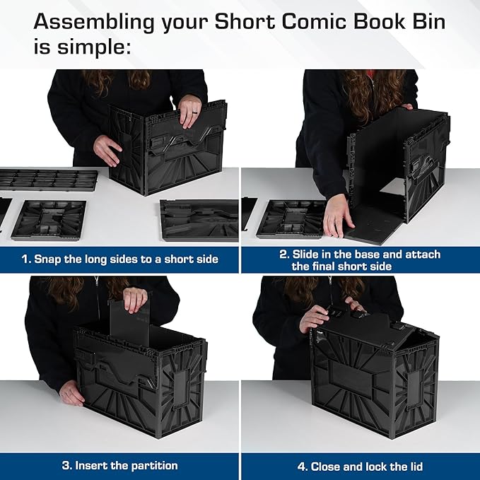 BCW Short Comic Book Bin | Holds 150 Comics | Stackable Plastic Storage | Acid-Free Organizer | Black, 10 Pack