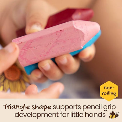 Honeysticks Triangular Crayons (10 Pack) - 100% Pure Beeswax, Food Grade Colors, Non Toxic Crayons for Baby, Toddlers ages 1-3,2-4, Triangle Shape for Pencil Grip Development. Handmade in New Zealand