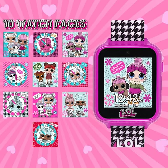LOL Surprise Kids Smart Watch with Camera, Games, Voice Recorder, Step Counter, 10 Unique Watch Faces, Alarm, Timer, and Calculator - Fun Tech Toy for Kids