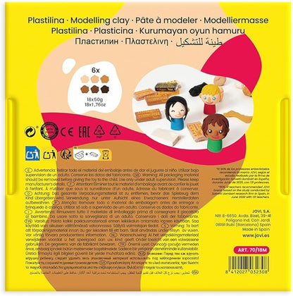 Jovi Modeling Clay; Multicultural Colors, 50gz. Bars, Set of 18, 3 Each of 6 Colors