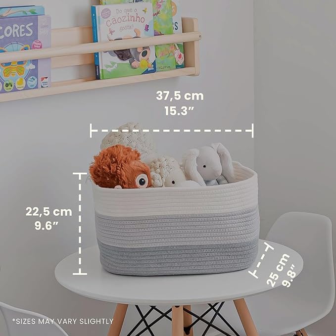 OrganiHaus Rope Baskets for Shelves - Set of 3 Woven Storage Baskets for Organizing, Closet & Toy Storage - 3-Toned Gray - 15x9x10