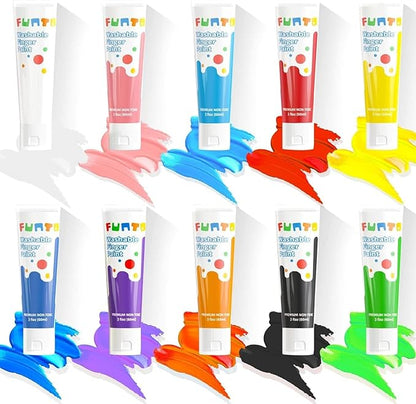 Funto Washable Finger Paint for Kids, Safe & Non-Toxic Finger Painting for Toddlers 1-3, Bath Paint, Toddler Art Painting Supplies, 10 Assorted Colors