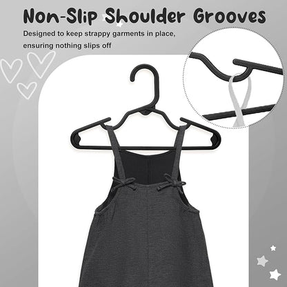 HOUSE DAY Premium Baby Hangers 60 Pack, 11 Inch Kids Plastic Hangers Black, Slim Childrens Hangers for Infant, Toddler, and Child Clothes, Durable Baby Clothes Hangers for Closet