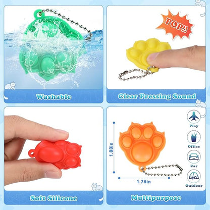 112pcs Mini Pop Fidget Toys Pack Party Favors, Silicone Cat Squeeze Pop and Pop Bracelet it Bubble Fidget Bulk Sensory Toys, Pop Keychain Bubble Toy Party Bag Fillers for Kids, Wrap Pop Toy