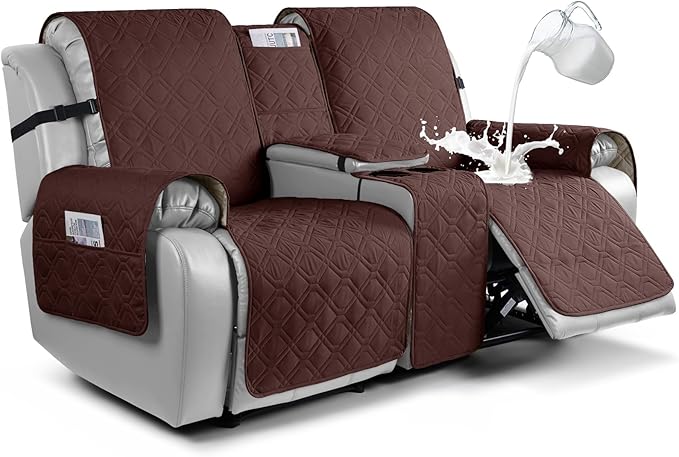 VANSOFY Loveseat Recliner Cover with Console 100% Waterproof Sofa Slipcovers Non-Slip Reclining Couch Cover Split Sofa Covers Furniture Protector for Pets, Dogs(Coffee)