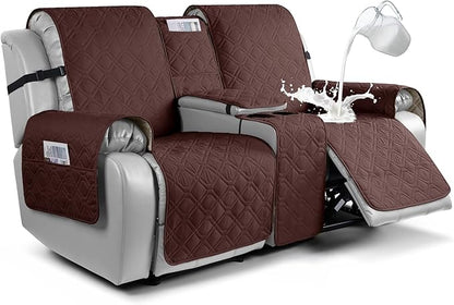 VANSOFY Loveseat Recliner Cover with Console 100% Waterproof Sofa Slipcovers Non-Slip Reclining Couch Cover Split Sofa Covers Furniture Protector for Pets, Dogs(Coffee)