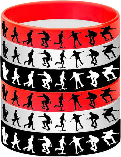 24PCS Skateboard Themed Rubber Bracelets Sport Wristbands Party Supplies Birthday Baby Shower Party Favors