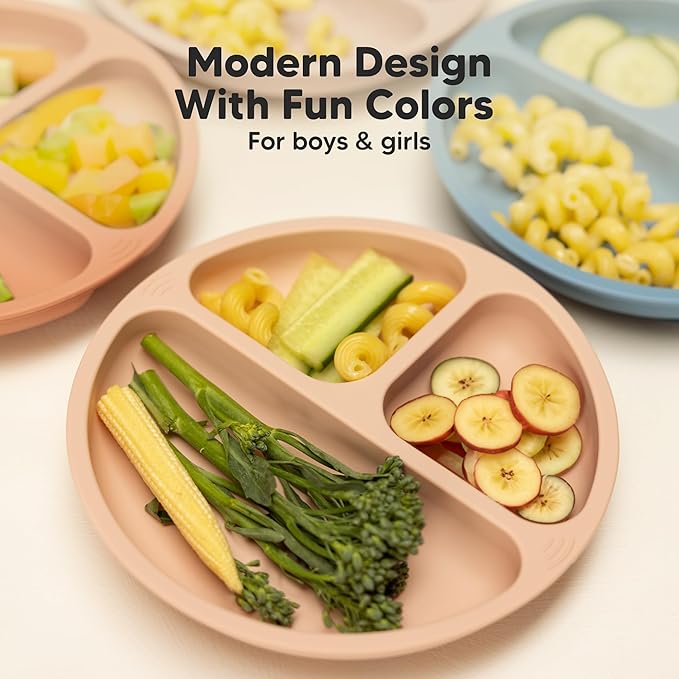 KeaBabies Suction Plates for Baby, Toddler - 3-Pack 100% Silicone Toddler Plates, Divided Baby Plates with Suction, Silicone Plates for Baby, Kids, BPA-Free, Microwave, Dishwasher Safe (Popsicle)