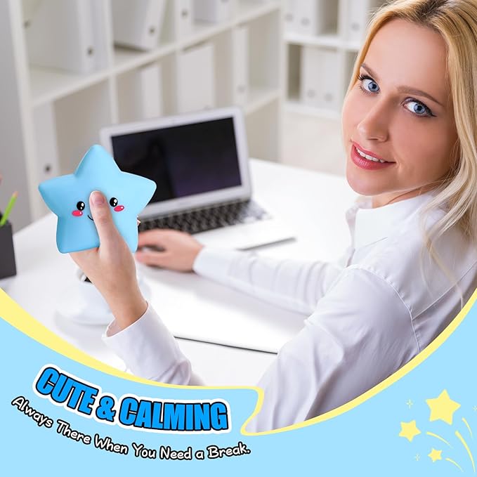 Star Squishy Toys for Kids and Adults, Smile Star Squishies Stress Balls for Stress Relief, Squeeze Toys, Sensory Fidget Toys for Classroom and School Gift , Cute Stretchy Dough Squishy Ball (Blue)