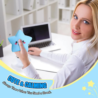 Star Squishy Toys for Kids and Adults, Smile Star Squishies Stress Balls for Stress Relief, Squeeze Toys, Sensory Fidget Toys for Classroom and School Gift , Cute Stretchy Dough Squishy Ball (Blue)