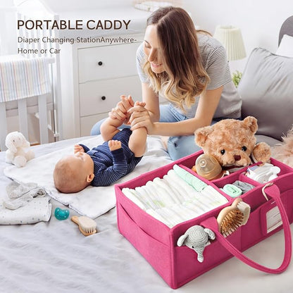 GEMII Diaper Caddy Organizer-Large Baby Caddy Organizer with Handle，Newborn Registry Essentials，Baby Shower Gift Basket for Boy or Girl (Pink, Large)