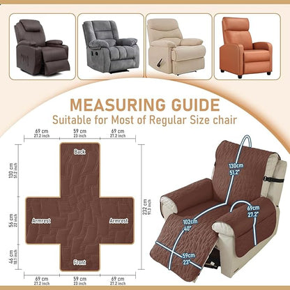 XINEAGE 100% Waterproof Recliner Chair Covers with Elastic Straps, Nonslip Reclining Couch Covers Washable Recliner Couch Cover with Pockets Furniture Protector for Pets Dogs (Coffee, 23")