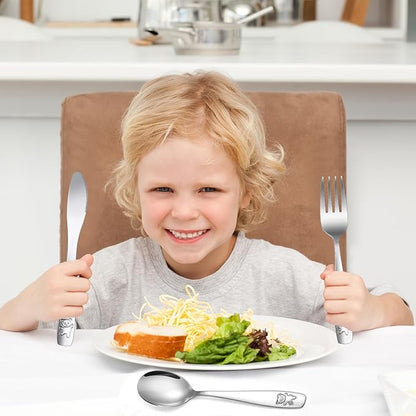 9 Piece Stainless Steel Kids Silverware Set,Toddler Utensils,Child and Toddler Flatware,Kids Utensil Set,Children Safe Forks, Spoons and Knives,Mirror Polished, Dishwasher Safe