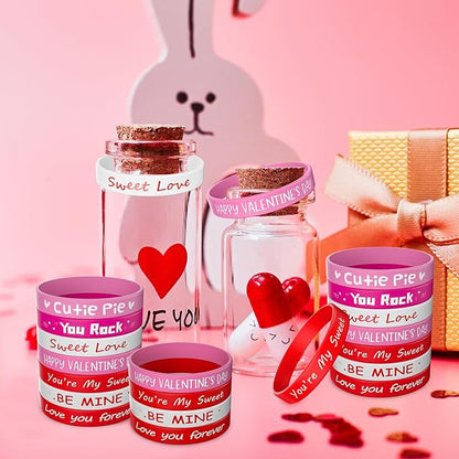 Morcheiong 70 Pcs Valentine's Day Silicone Bracelets Pink Red Party Favors Classic Rubber Wristbands for Kids Adults Valentine's Day Party Decorations