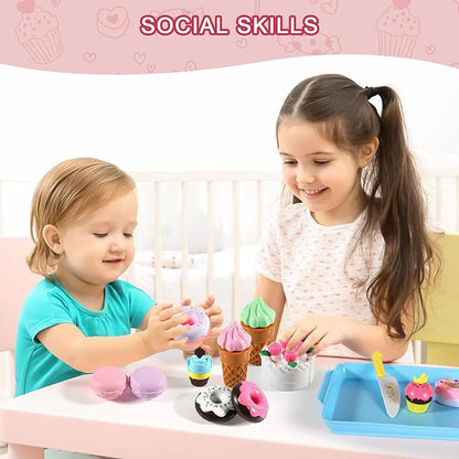 Play Food Sets for Kids Kitchen - Kitchen Accessories for Kids - Toy Food - Pretend Play Plastic Desserts Cake Ice Cream and Donuts - Educational Toy Gift for Toddler, Boys, Girls, Kids