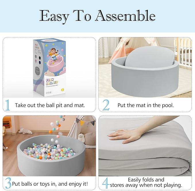 SHJADE Foam Ball Pit, 35.4"x 11.8" Ball Pits for Toddlers, Soft Round Kiddie Baby Playpen Ball Pool for Kids, Ideal Gift for Babies Indoor and Outdoor Game, Grey, (Balls not Included)