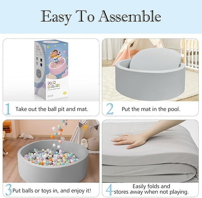 SHJADE Foam Ball Pit, 35.4"x 11.8" Ball Pits for Toddlers, Soft Round Kiddie Baby Playpen Ball Pool for Kids, Ideal Gift for Babies Indoor and Outdoor Game, Grey, (Balls not Included)