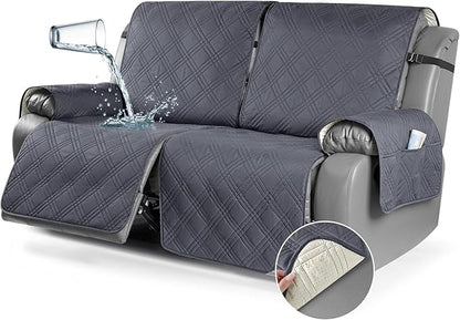 TAOCOCO 100% Waterproof Oversized Loveseat Recliner Cover, Non Slip Split Recliner Couch Covers for 2 Cushion Couch with Elastic Straps for Pets Kids(Oversized 2 Seater, Dark Grey)