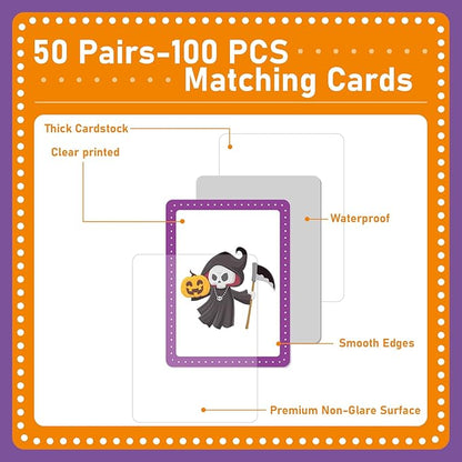 gisgfim 50 Pairs Memory Matching Game Happy Halloween Concentration Memory Games for Kids Educational Ages 3-8 A Fun & Fast Halloween Theme Memory Matching Games