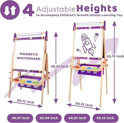 Joyooss Art Easel for Kids Easel for Toddlers, Adjustable Standing Wooden Toddler Easels Kids Board Whiteboard & Chalk Board Kids Dry Erase Board, Art Easel for Kids Age 2-4 4-8 9-12 Drawing Easels