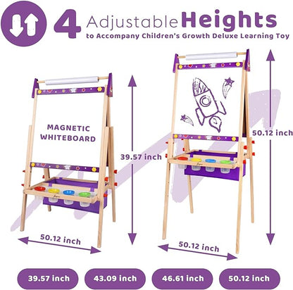 Joyooss Art Easel for Kids Easel for Toddlers, Adjustable Standing Wooden Toddler Easels Kids Board Whiteboard & Chalk Board Kids Dry Erase Board, Art Easel for Kids Age 2-4 4-8 9-12 Drawing Easels