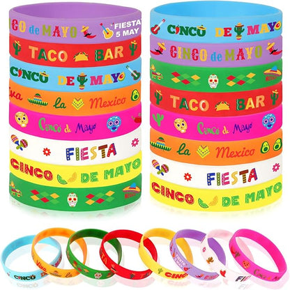 JUNEBRUSHS 24pcs Mexican Fiesta Party Favors Silicone Bracelets Cactus Guitar Hat Rubber Wristbands for Fiesta Mexican Birthday Party Decorations Gift Goodie Bag Stuffers(8 Designs)