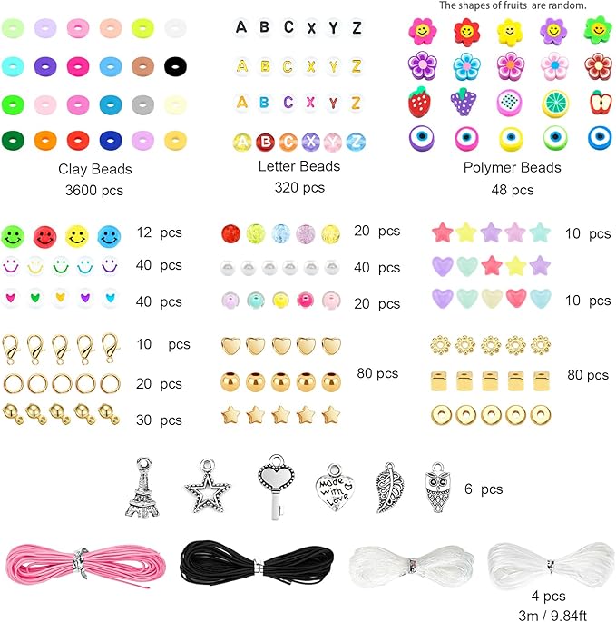 Dowsabel Clay Beads 7500 Pcs Friendship Bracelet Making Kit,2 Boxes 24 Colors Polymer Heishi Beads with Letter Beads for Jewelry Making, DIY Arts and Crafts Gifts Toys for Girls Age 4+