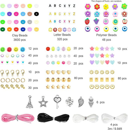 Dowsabel Clay Beads 7500 Pcs Friendship Bracelet Making Kit,2 Boxes 24 Colors Polymer Heishi Beads with Letter Beads for Jewelry Making, DIY Arts and Crafts Gifts Toys for Girls Age 4+