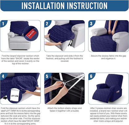 TAOCOCO Oversized Recliner Cover Stretch Recliner Chair Covers, Jacquard Reclining Chair Cover, Furniture Protector Sofa Slipcovers Couch Covers with Elastic Bottom for Kids, Pets (Dark Blue)