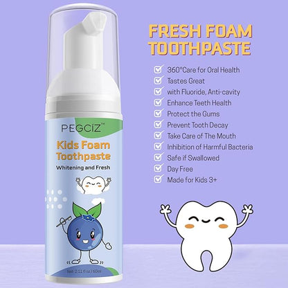Kids Foam Toothpaste 2 Pack, Foam Toothpaste Kids with Low Fluoride, Toddler Toothpaste for U Shaped Toothbrush Electric Toothbrush, Foam Toothpaste for Children Kids Ages 3 Plus(Watermelon+Blueberry)