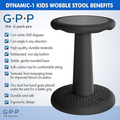 Gpack-pro Kids Wobble Stool – Improves Focus Attention – Non-Slip Base - Wiggle Chair Active Flexible Seating for Preschool Kindergarten Elementary School 17.7-Inch High (Black)